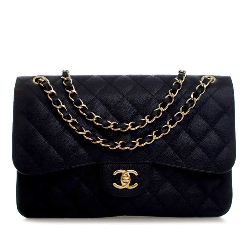 Chanel Jumbo Classic Caviar Double Flap Black Leather Good condition - Front View
