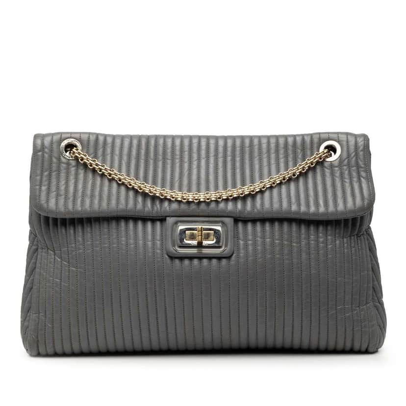 Chanel Vertical Quilted Iridescent Calfskin Mademoiselle Lock Bijoux Flap Grey Leather Good condition - Front View