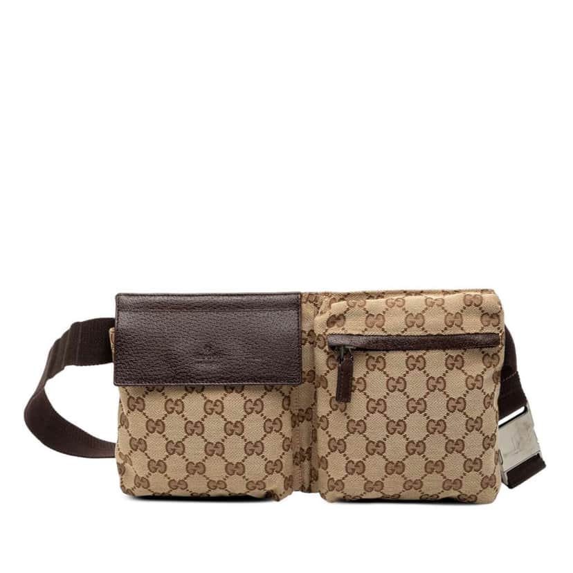 Gucci GG Canvas Double Pocket Belt Bag Brown Canvas Good condition - Front View