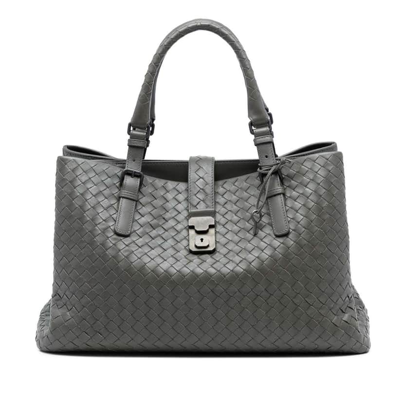Bottega Veneta Medium Nappa Intrecciato Roma Tote Grey Leather Good condition - Front View