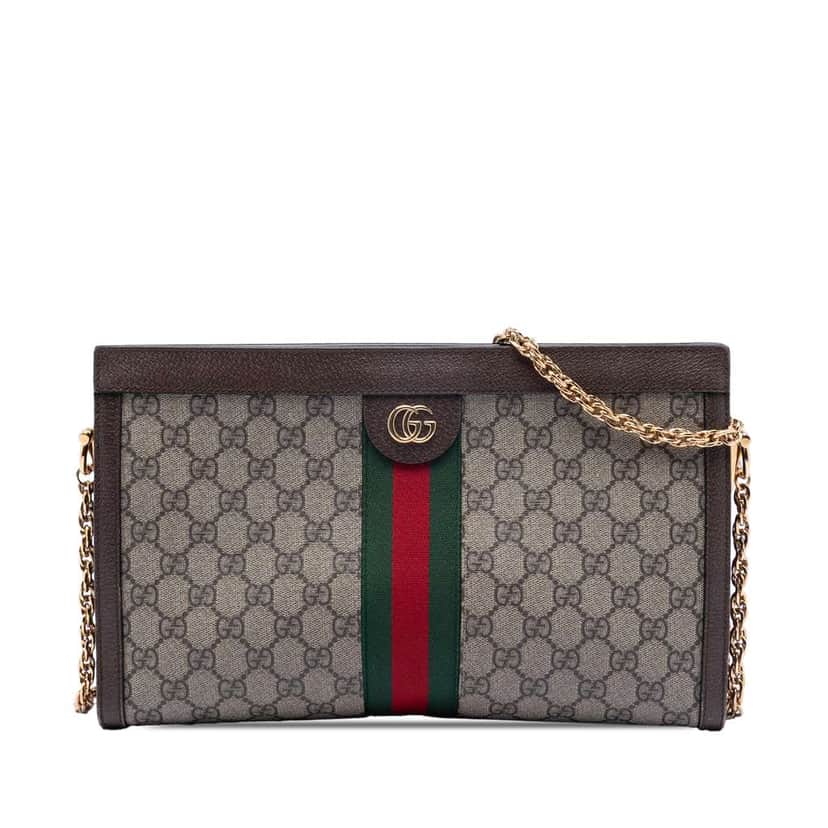 Gucci Medium GG Supreme Web Ophidia Chain Shoulder Bag Brown Canvas Very good condition - Front View