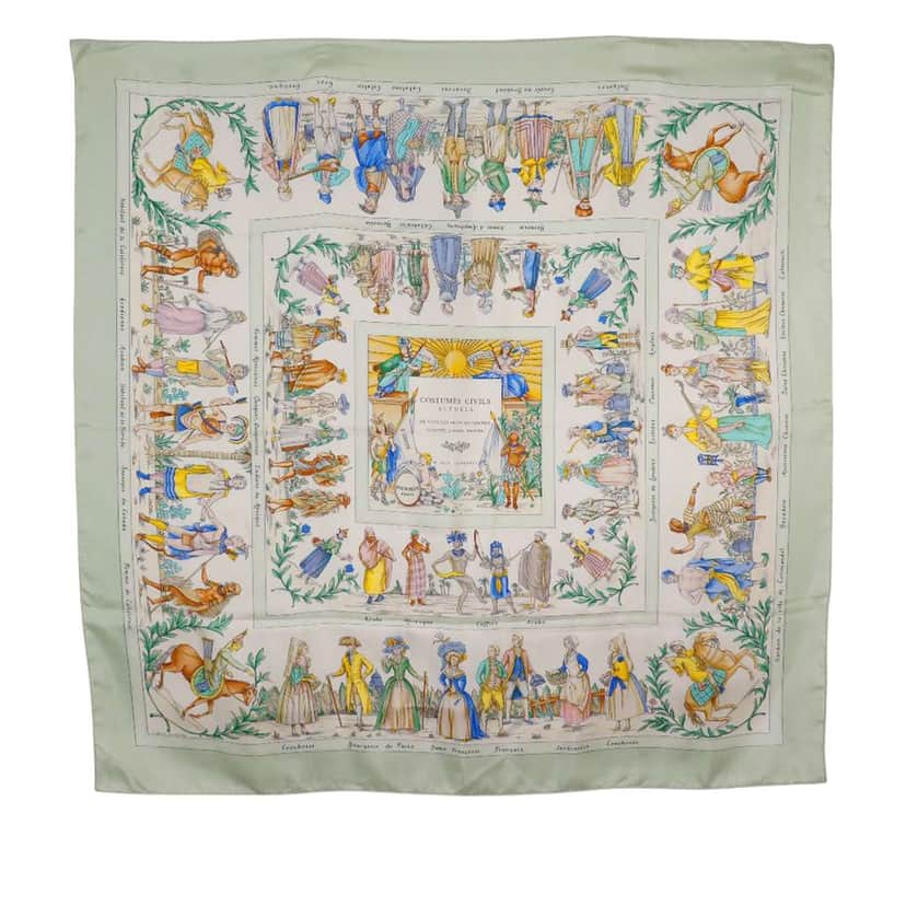 Hermès Costumes Civils Actuels Silk Scarf 90 White Silk Very good condition - Front View