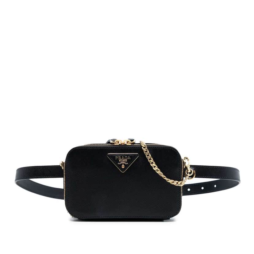 Prada Saffiano Odette Convertible Belt Bag Black Leather Good condition - Front View