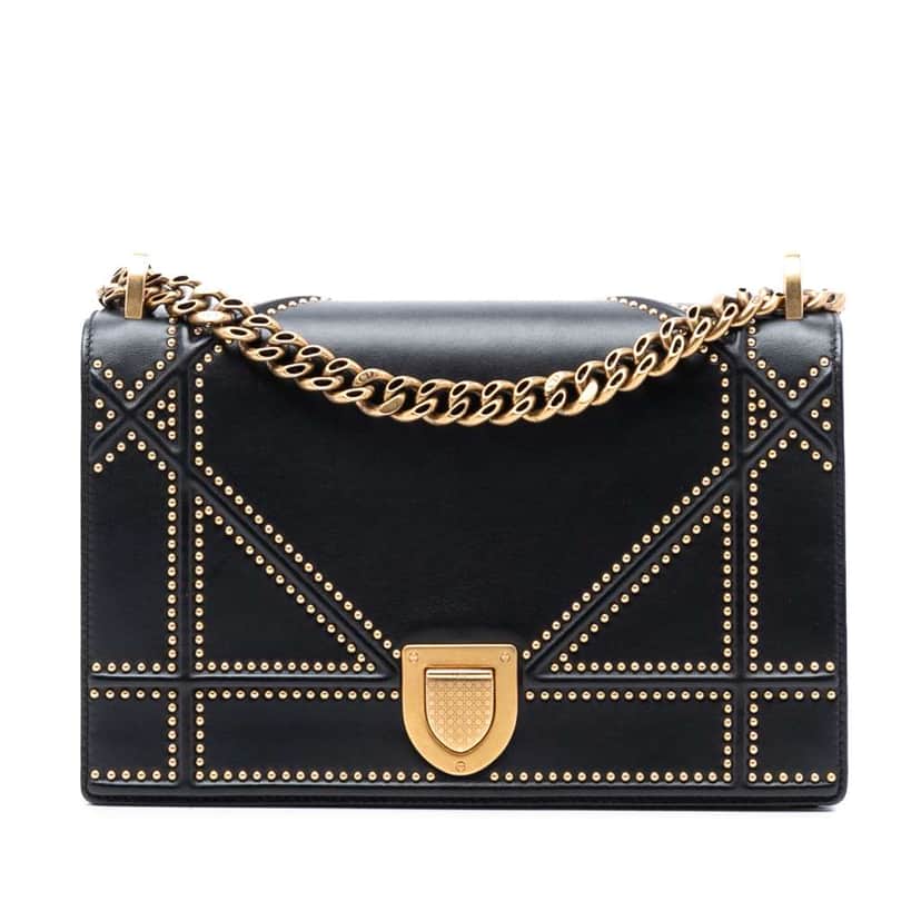 Dior Medium Studded Lambskin Diorama Flap Black Leather Good condition - Front View