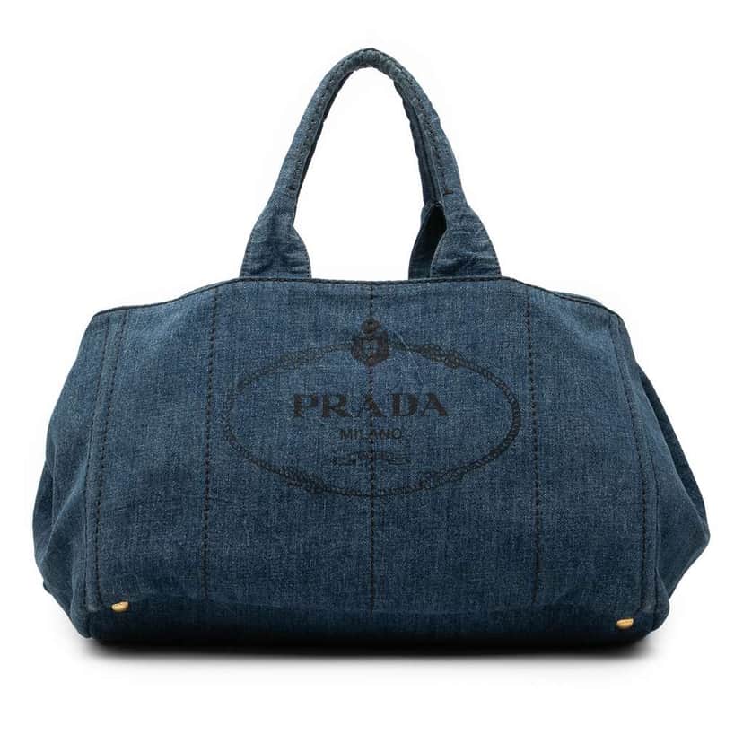 Prada Large Denim Canapa Logo Satchel Blue Denim Good condition - Front View
