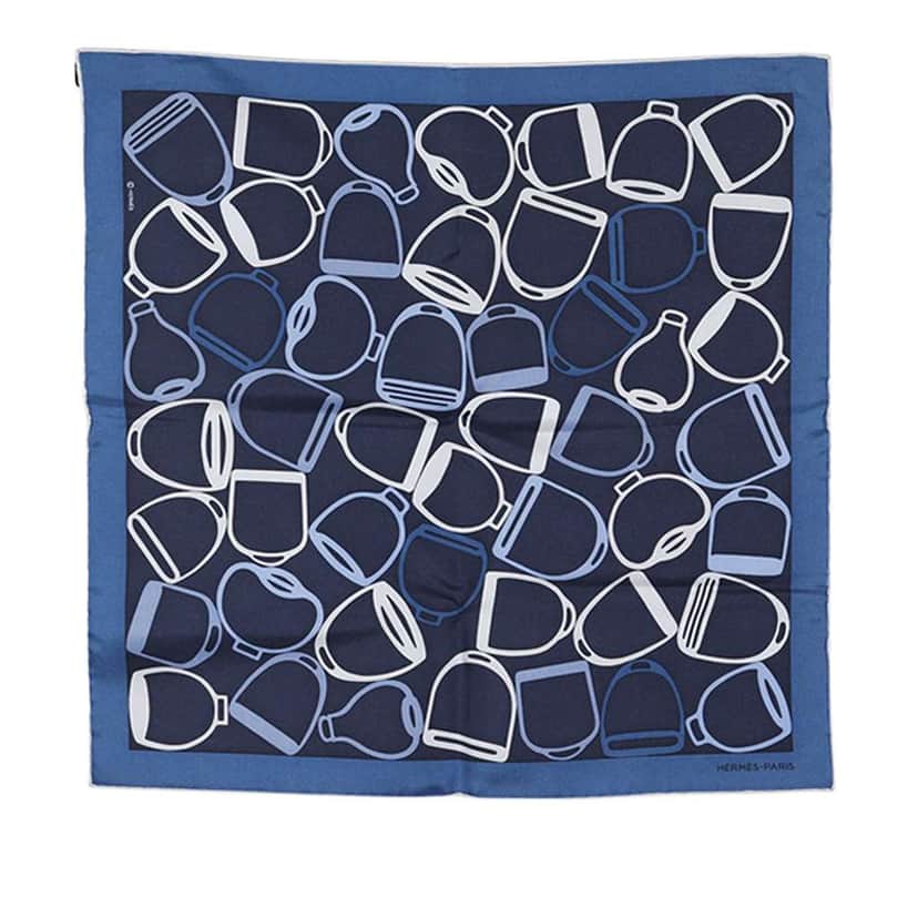 Hermès A Vos Etriers Pocket Square Silk Scarf 45 Blue Silk Good condition - Front View