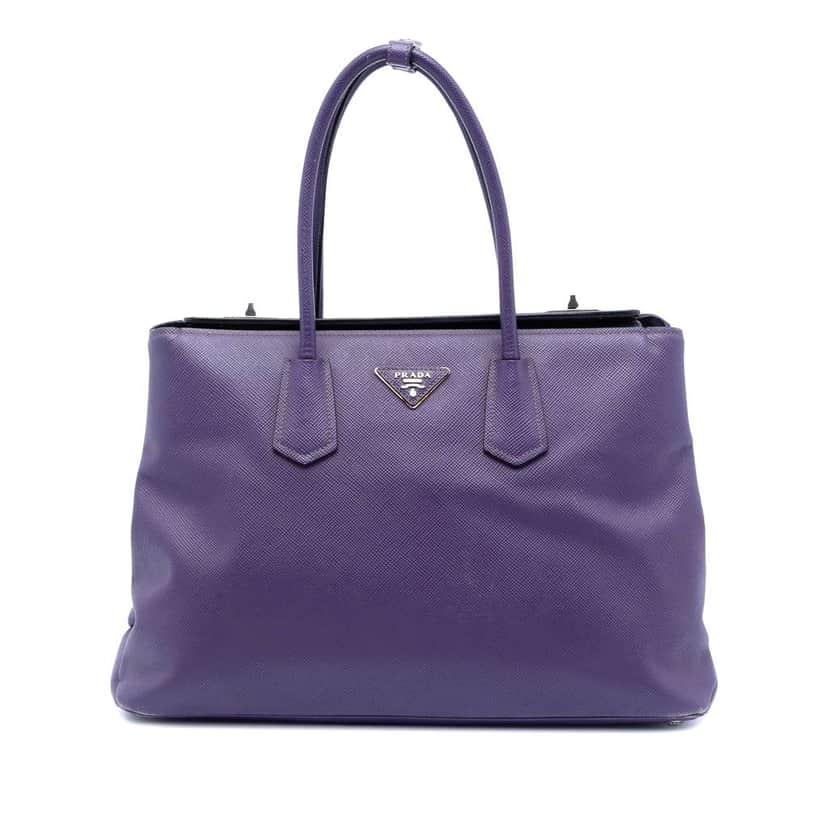 Prada Saffiano Cuir Turnlock Twin Satchel Purple Leather Very good condition - Front View