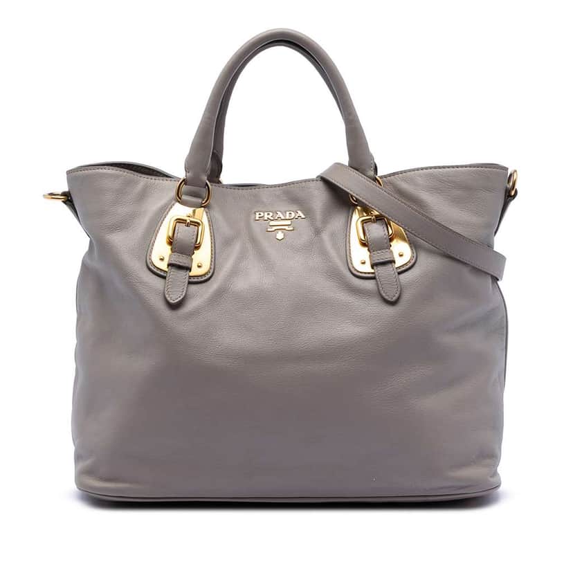 Prada Soft Calfskin Open Convertible Shopping Tote Grey Leather Good condition - Front View