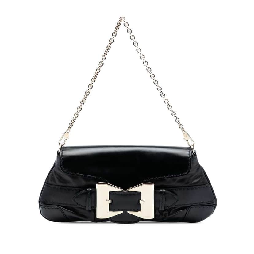 Gucci Leather Dialux Queen Shoulder Bag Black Leather Good condition - Front View