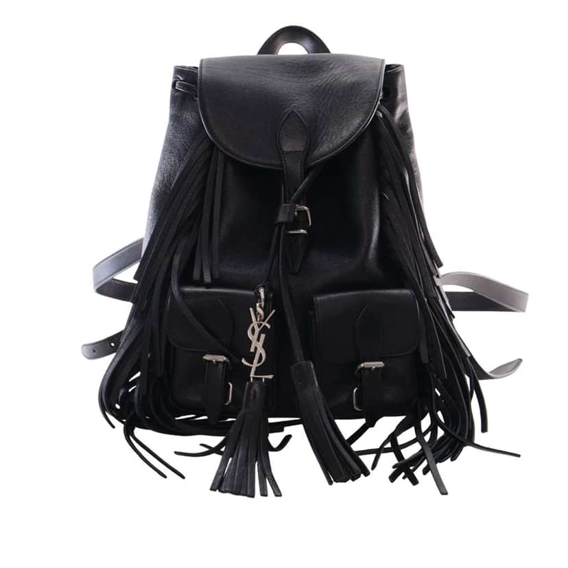 Saint Laurent Small Calfskin Fringe Festival Backpack Black Leather Good condition - Front View