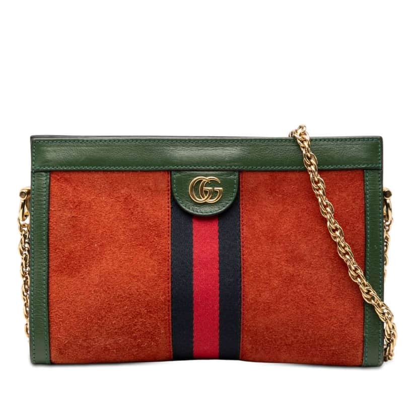 Gucci Small Suede Ophidia Chain Crossbody Orange Leather Very good condition - Front View