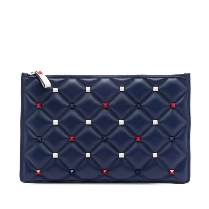 Valentino Nappa Candystud Clutch Blue Leather Good condition - Front View