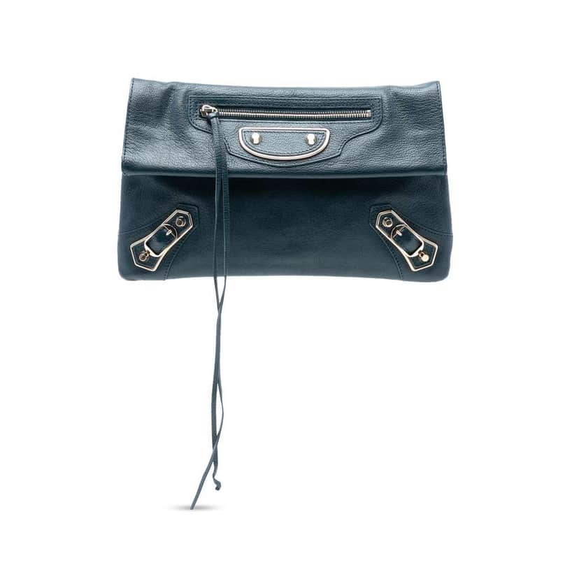 Balenciaga Chevre Motocross Classic Metallic Edge Envelope Clutch Blue Leather Very good condition - Front View