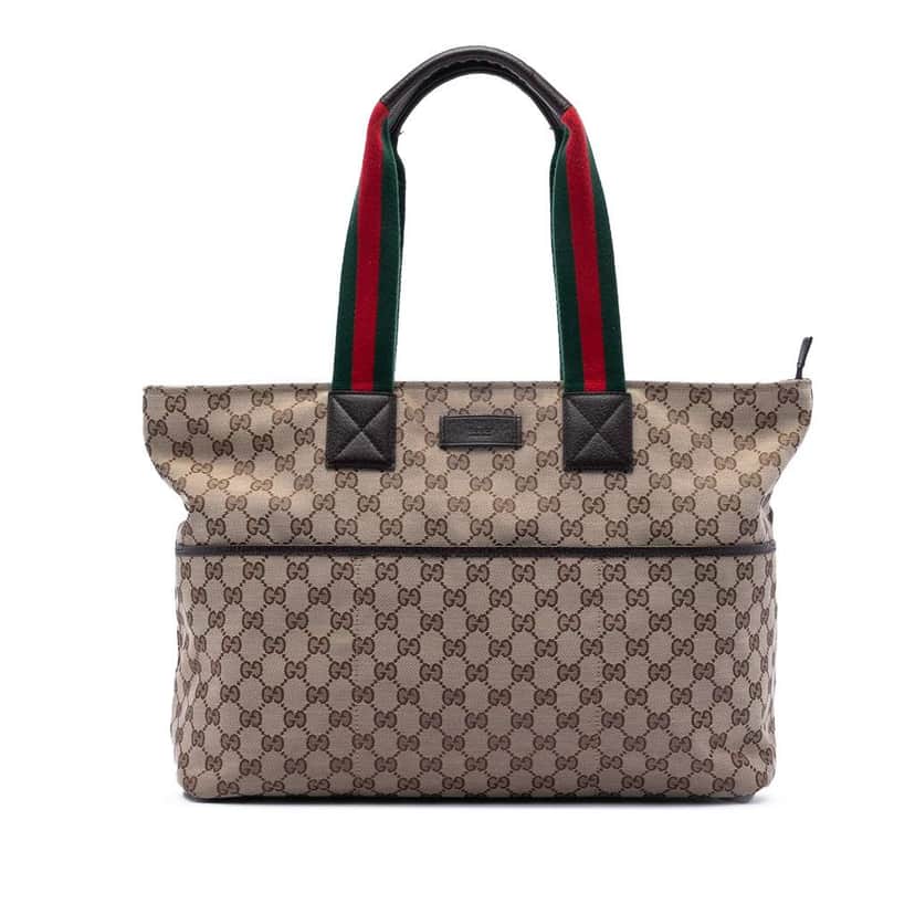 Gucci GG Canvas Web Tote Brown Canvas Good condition - Front View