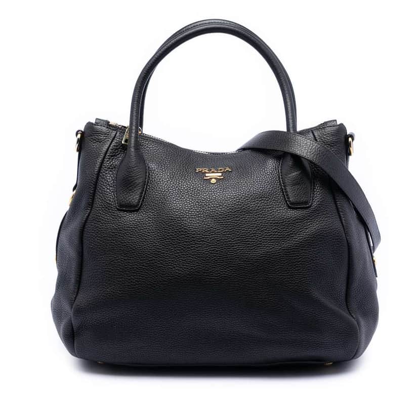 Prada Vitello Daino Zip Top Convertible Tote Black Leather Good condition - Front View