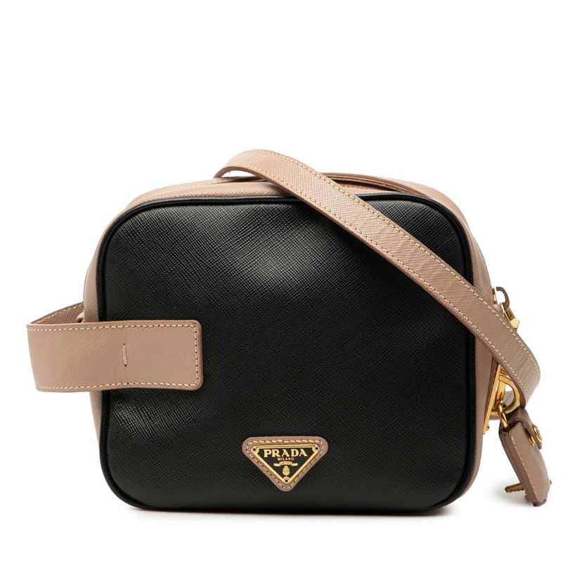 Prada Mini Bicolor Saffiano Lux Satchel Black Leather Very good condition - Front View