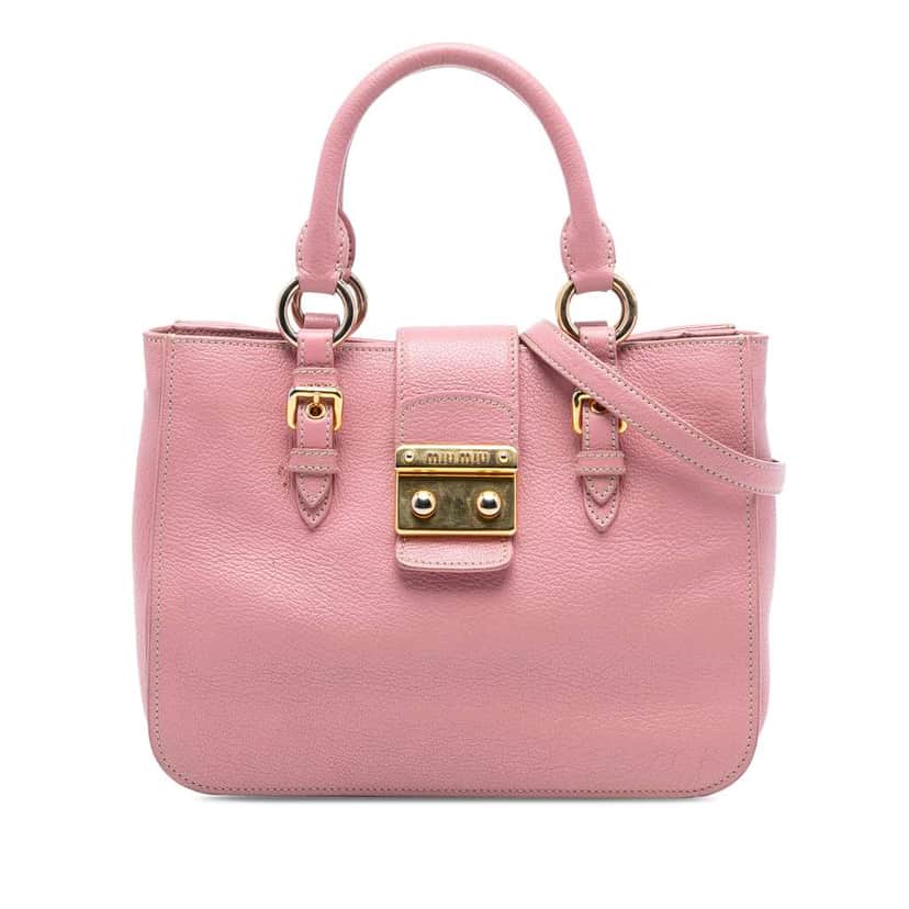 Miu Miu Goatskin Madras Satchel Pink Leather Good condition - Front View