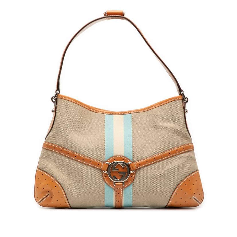 Gucci Canvas Web Reins Shoulder Bag Brown Canvas Good condition - Front View