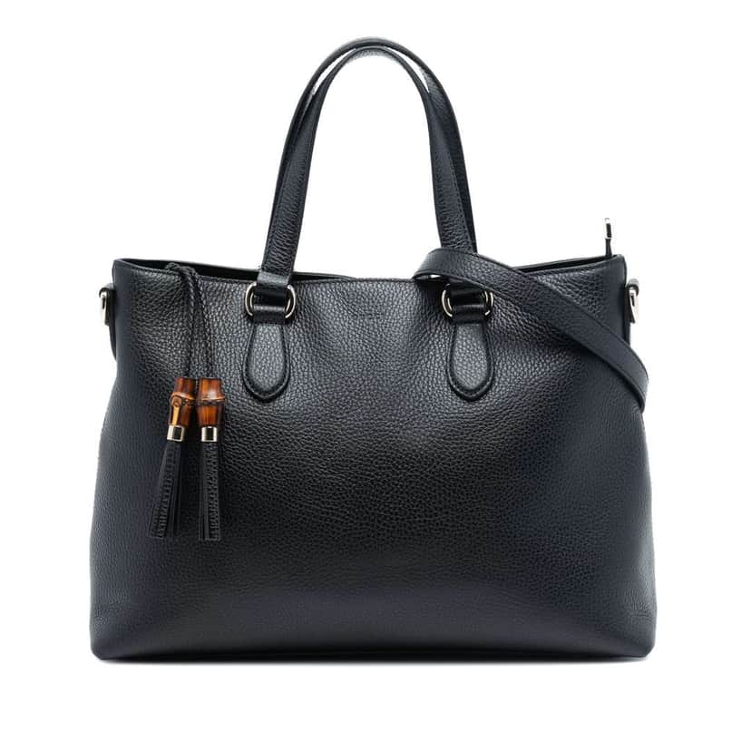 Gucci Leather Bamboo Tassel Satchel Black Leather Very good condition - Front View
