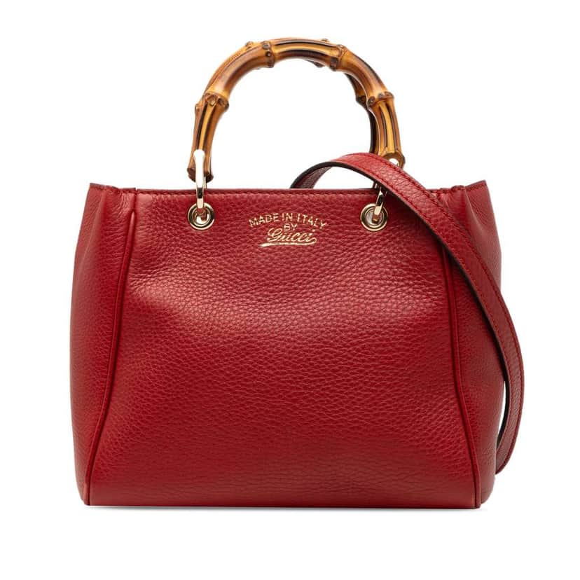 Gucci Mini Calfskin Bamboo Shopper Satchel Red Leather Good condition - Front View