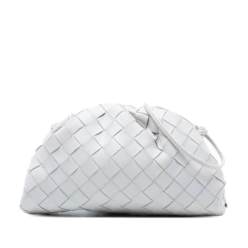 Bottega Veneta Nappa Intrecciato The Mini Pouch Crossbody White Leather Good condition - Front View