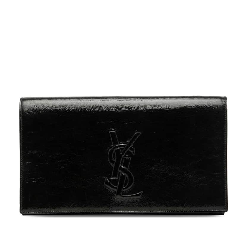 Saint Laurent Large Textured Patent Monogram Belle De Jour Clutch Black Leather Very good condition - Front View