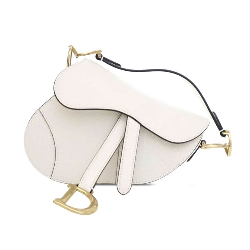 Dior Mini Grained Calfskin Saddle Bag White Leather Good condition - Front View