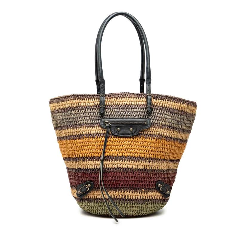 Balenciaga Raffia Motocross Panier Basket Tote Brown Good condition - Front View