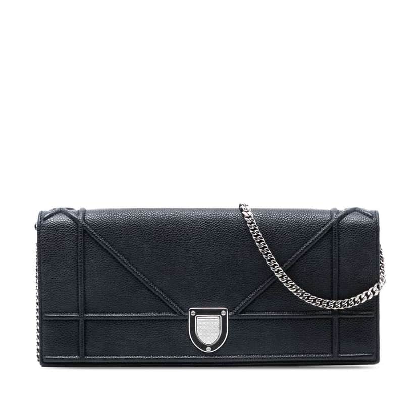 Dior Grained Calfskin Diorama Pochette Clutch Black Leather Very good condition - Front View