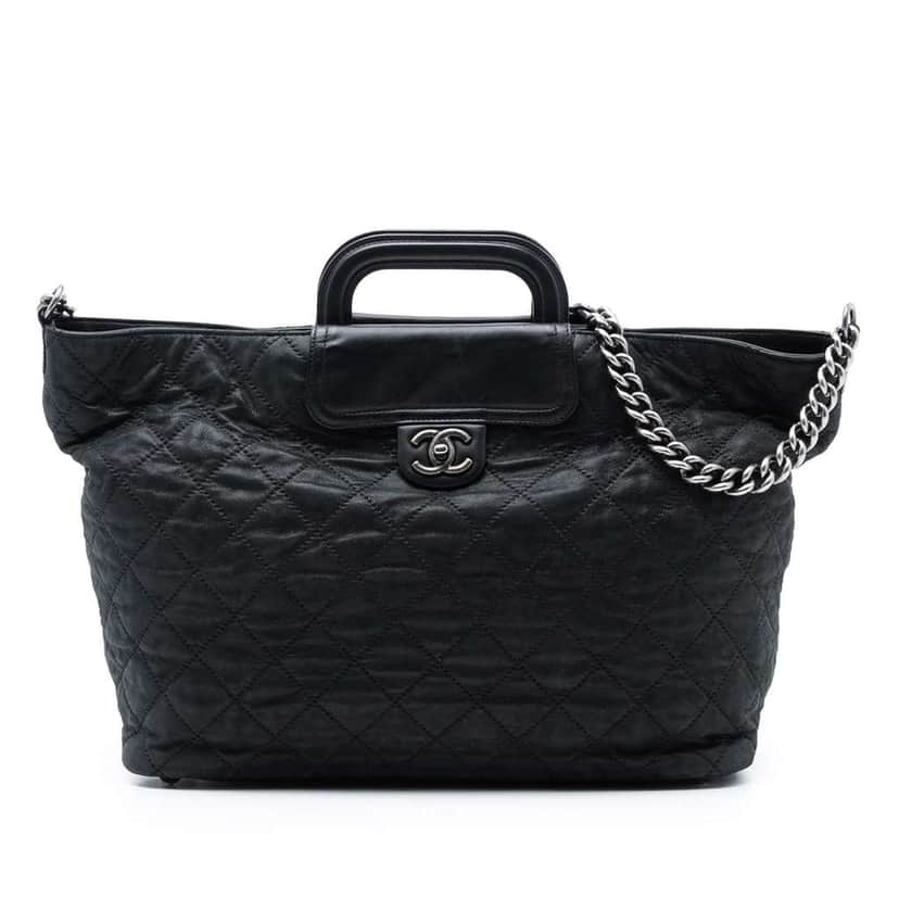 Chanel Large Iridescent Quilted Calfskin In The Mix Shopping Tote Black Leather Very good condition - Front View