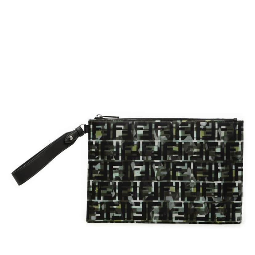 Fendi FF 1974 Nylon Camouflage Wristlet Pouch Black Very good condition - Front View