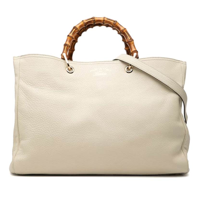 Gucci Large Calfskin Bamboo Shopper Satchel White Leather Good condition - Front View
