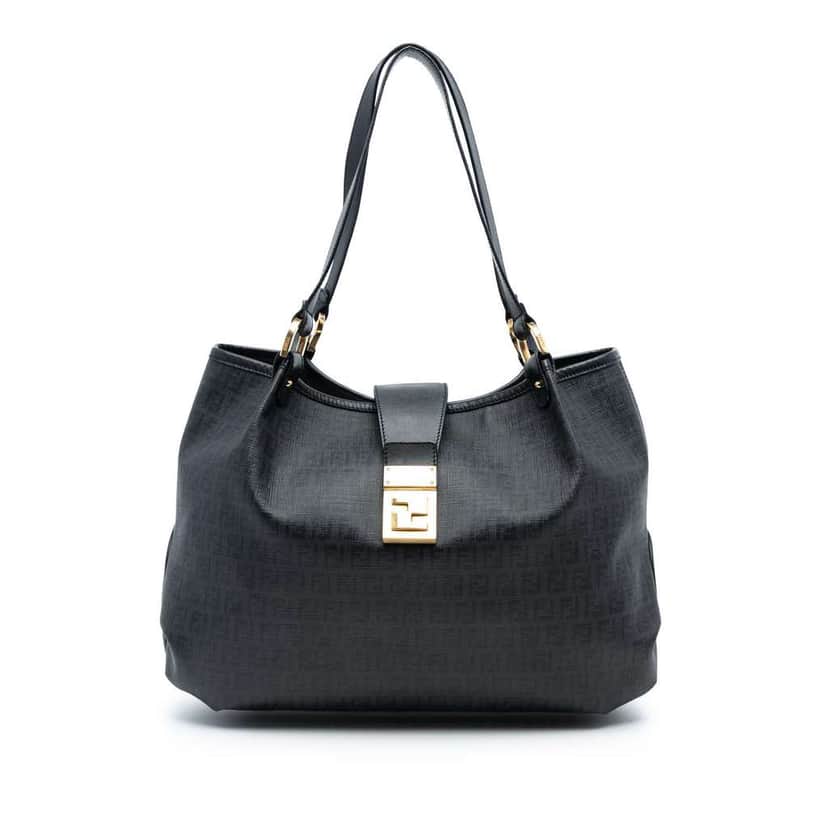 Fendi Zucchino Spalmati Chiusura Tote Black Canvas Good condition - Front View