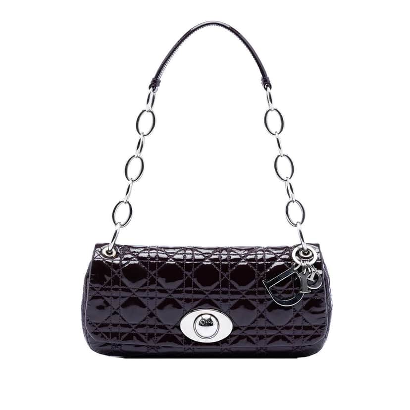 Dior Patent Cannage Rendezvous Shoulder Bag Purple Leather Good condition - Front View