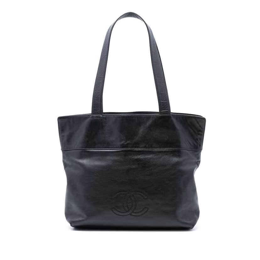 Chanel CC Lambskin Tote Black Leather Good condition - Front View