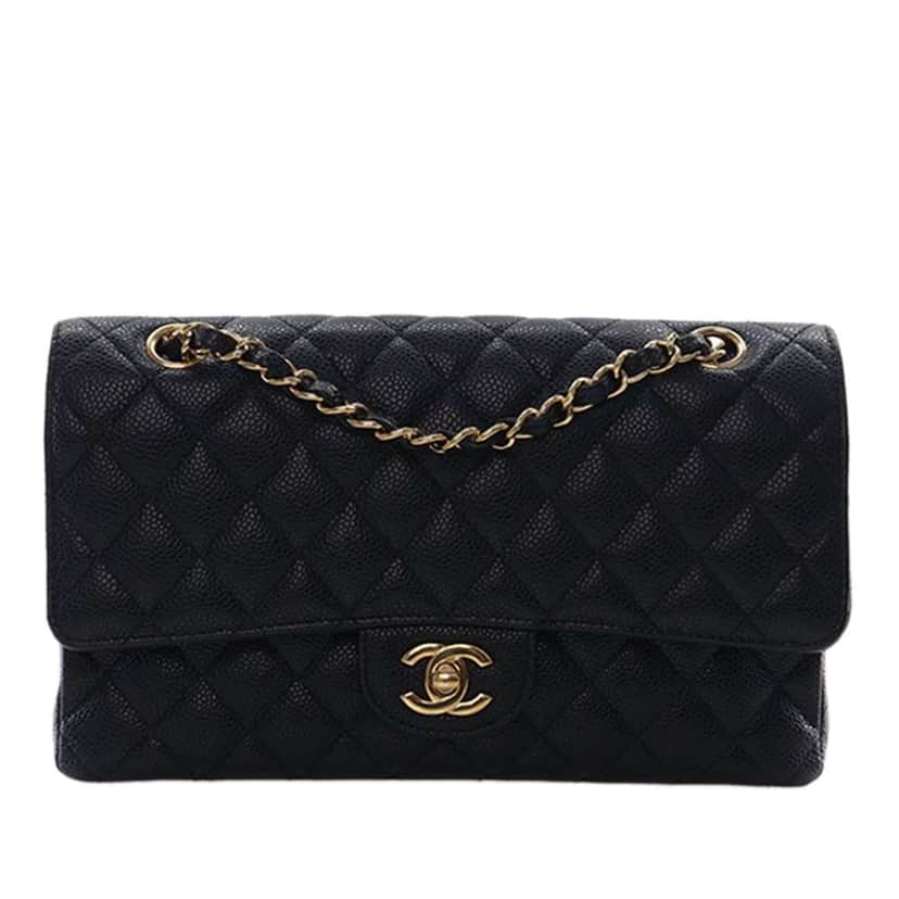 Chanel Medium Classic Caviar Double Flap Black Leather Good condition - Front View