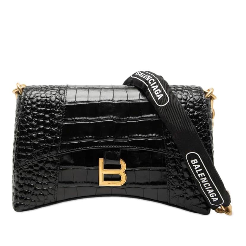 Balenciaga Croc Embossed Leather Downtown Crossbody XS Black Leather Good condition - Front View