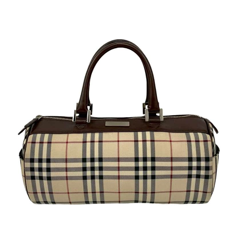 Burberry House Check Canvas Barrel Handbag Brown Canvas Good condition - Front View