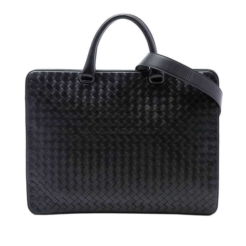 Bottega Veneta Nappa Intrecciato Business Bag Black Leather Good condition - Front View