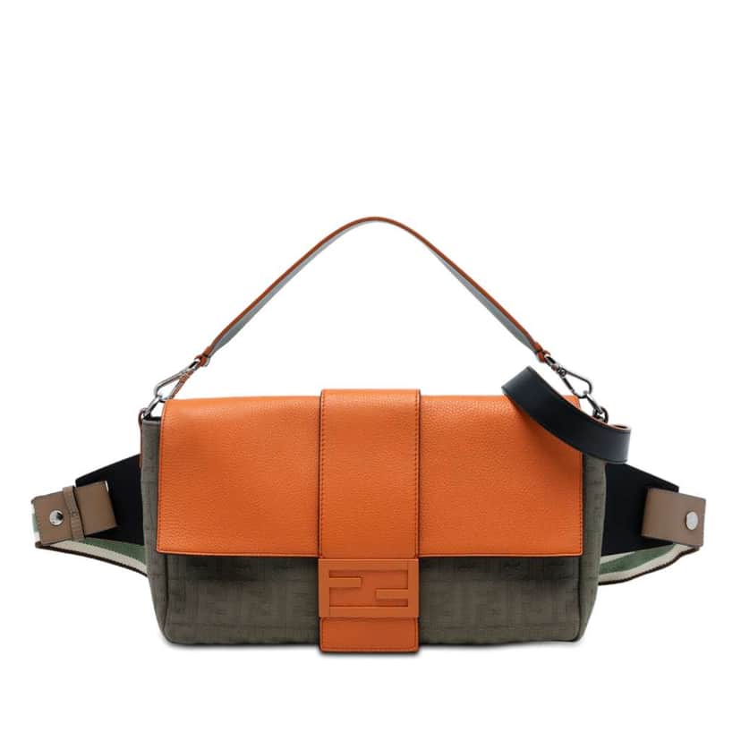 Fendi Large Zucca Canvas and Leather Convertible Belt Baguette Brown Canvas Very good condition - Front View
