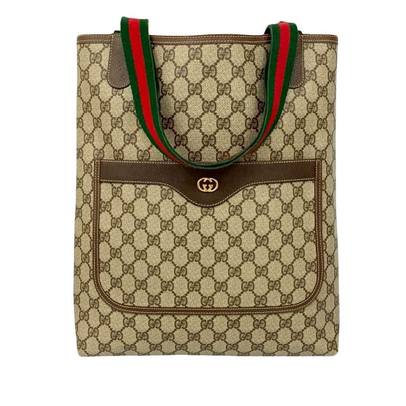 Gucci GG Supreme Web Tote Brown Canvas Good condition - Front View