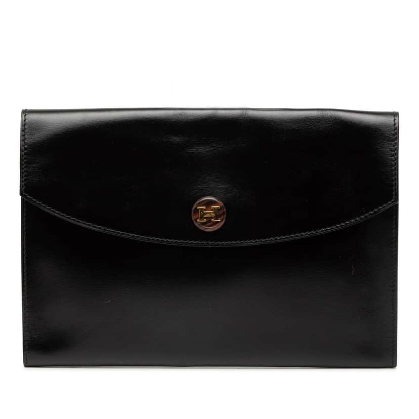 Hermès Box Calf Pochette Rio Black Leather Good condition - Front View