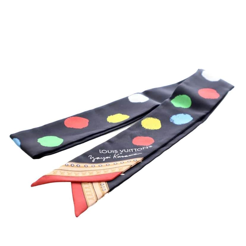 Louis Vuitton Yayoi Kusama Monogram Painted Dots BB Silk Bandeau Scarf Black Silk Good condition - Front View