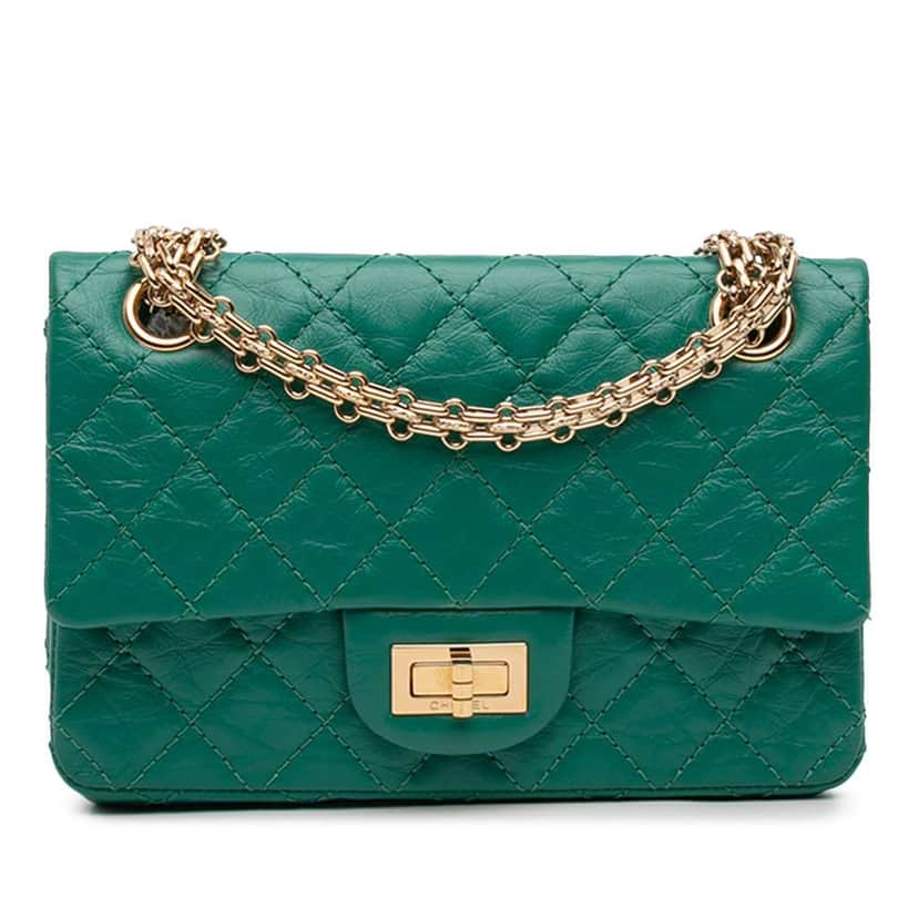 Chanel Quilted Aged Calfskin Reissue 2.55 Single Flap 224 Green Leather Good condition - Front View