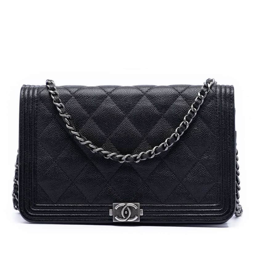 Chanel Quilted Caviar Boy Wallet on Chain Black Leather Very good condition - Front View
