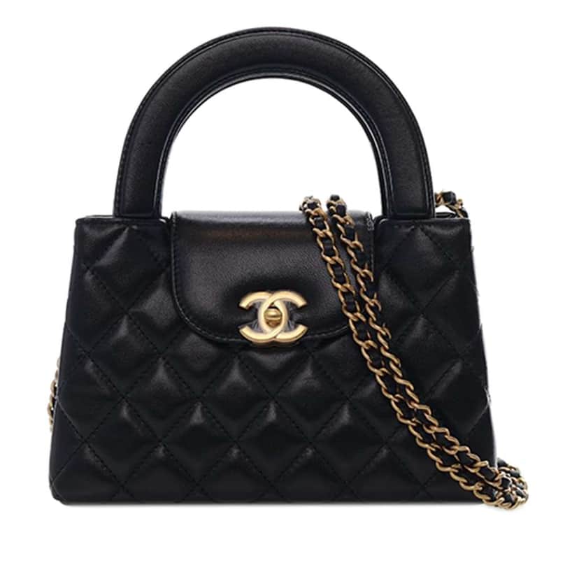 Chanel Nano Quilted Lambskin Kelly Shopper Bag Black Leather Good condition - Front View