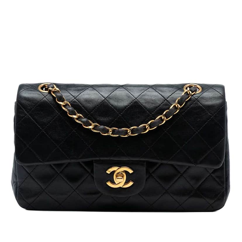 Chanel Small Classic Lambskin Double Flap Black Leather Good condition - Front View
