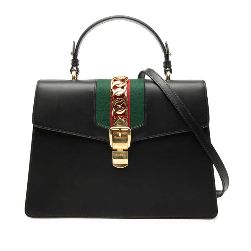 Gucci Medium Leather Sylvie Top Handle Bag Black Leather Good condition - Front View