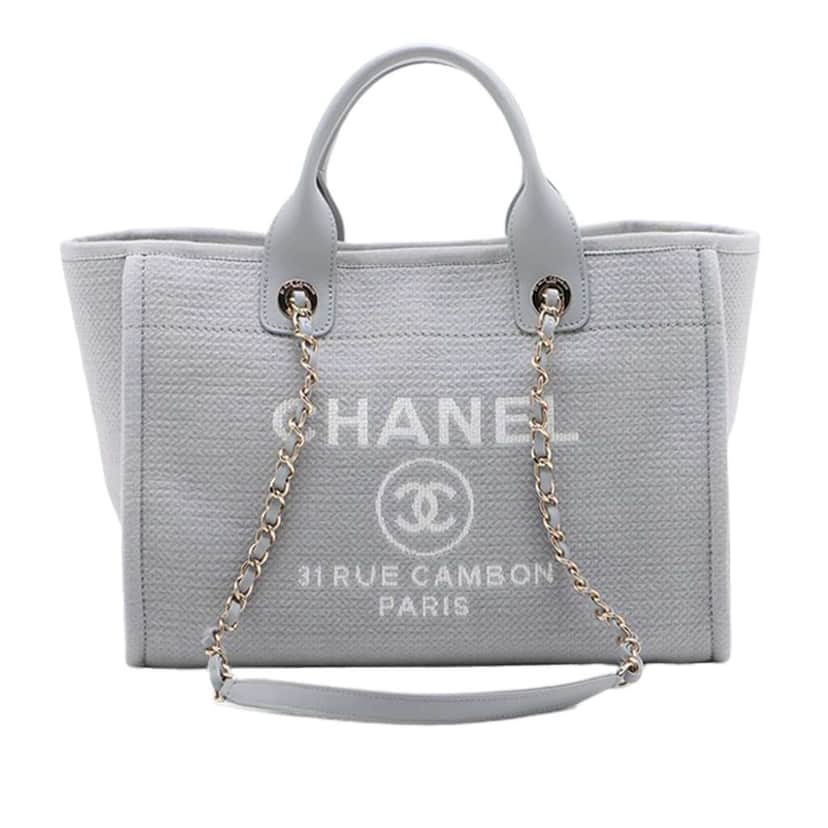 Chanel Small Canvas Deauville Tote Grey Canvas Good condition - Front View