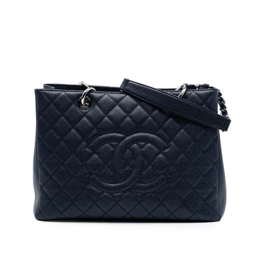 Chanel Caviar Grand Shopping Tote Blue Leather Very good condition - Front View